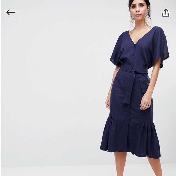 ASOS Dresses & Skirts - ASOS Linen Pephem Midi Navy Dress US Size 4